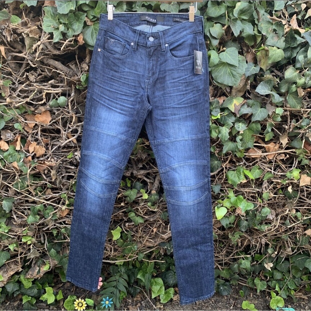 Guess Mens Slim Tapered Moto Jeans 29x32 Indigo Blue Dark Wash Urban Edgy Y2K